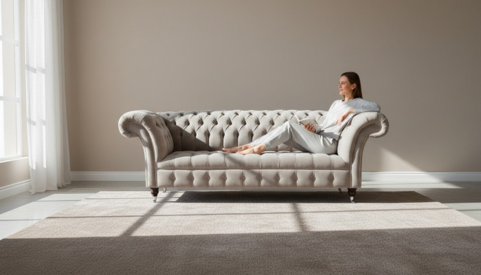 Sofa 3 Sëtzer Wunnlandschaft Sofas Polster Garnitur Stoff Chesterfield