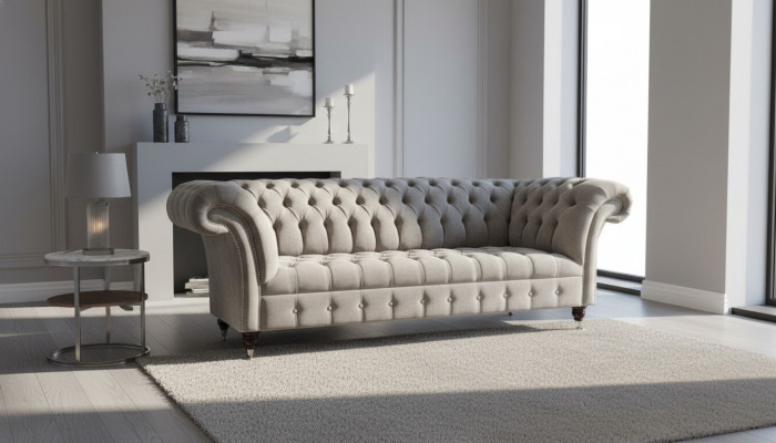 Sofa 3 Sëtzer Wunnlandschaft Sofas Polster Garnitur Stoff Chesterfield