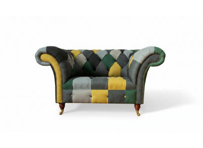 Chesterfield Still Fernseh Canapé 1,5 Sëtzer Sofa Textil Stoff Canapéen Polster
