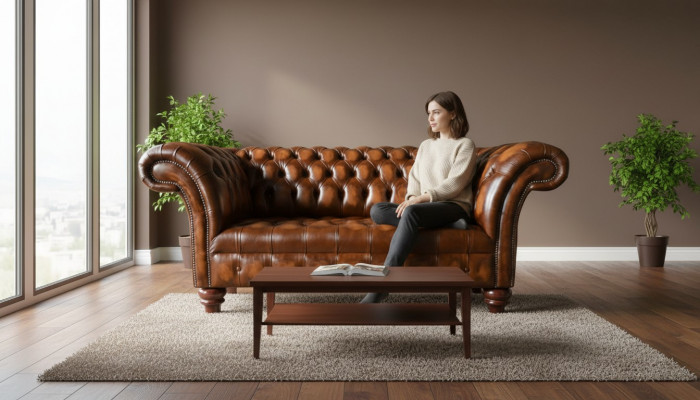 Design Chesterfield Sofa 2 Sëtzer Brong Couch Polster Sofas Wunnzëmmer Sofa Nei