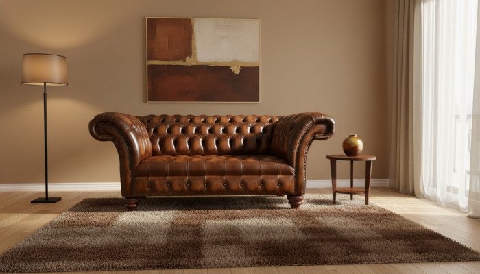 Design Chesterfield Sofa 2 Sëtzer Brong Couch Polster Sofas Wunnzëmmer Sofa Nei