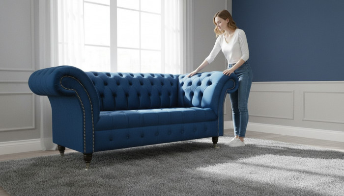 Design Chesterfield Sofagarnitur 2-Sëtzer Canapé Textil Blo Polstersofas Blo