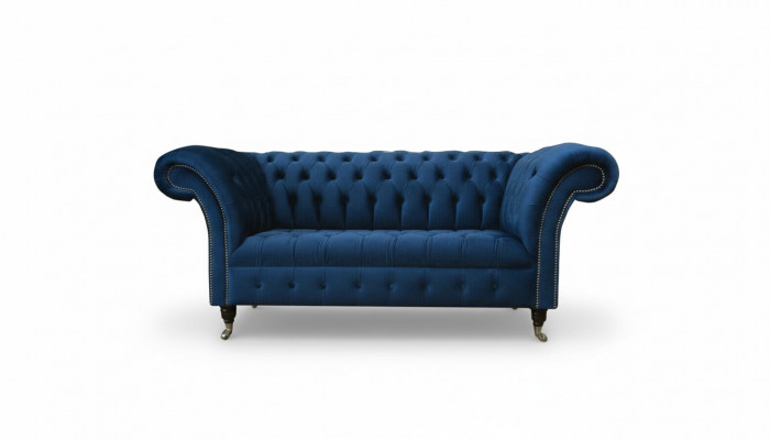 Design Chesterfield Sofagarnitur 2-Sëtzer Canapé Textil Blo Polstersofas Blo