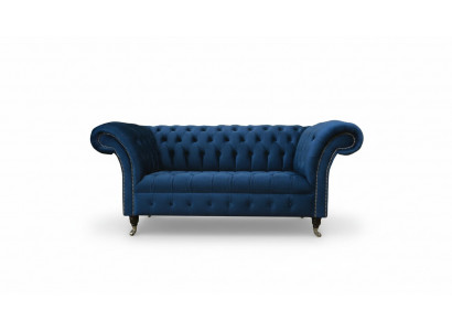 Design Chesterfield Sofagarnitur 2-Sëtzer Canapé Textil Blo Polstersofas Blo