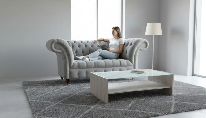 Chesterfield Fauteuil Canapé Këssen Sofa Stoff Canapéen 1,5-Sëtzer Eensëtzer