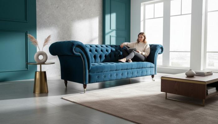 Chesterfield Sofa Sëtz Couch Modern Polster Sëtz Garnitur Textil