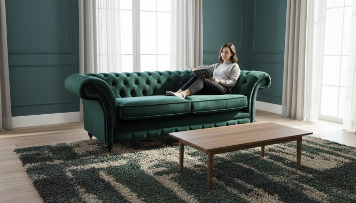 Klassesch Chesterfield Canapé Polstersofa Sofae Samt 3 Sëtzer Chester