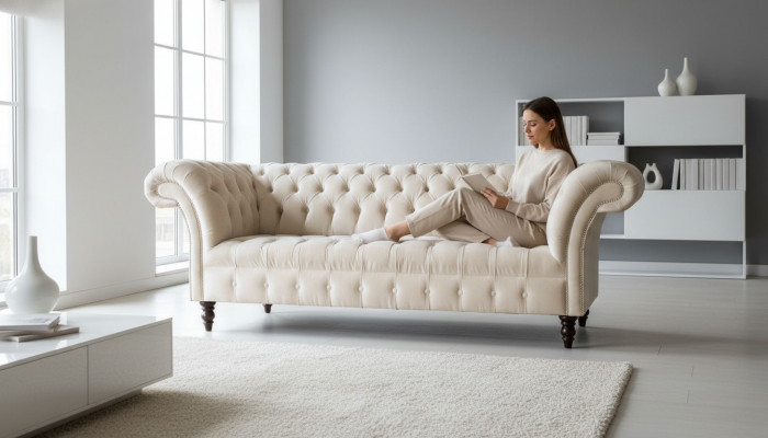 Chesterfield 3-Sëtz nei Polster Sëtz Couch Sofa Garnitur Grouss Couchen