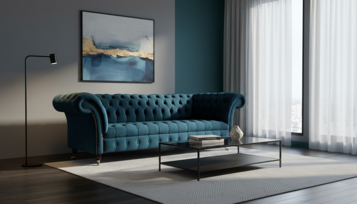 XXL grousse Sofa 3 Sëtzer Couch Chesterfield Polstersëtz Garnitur Stëff Textil