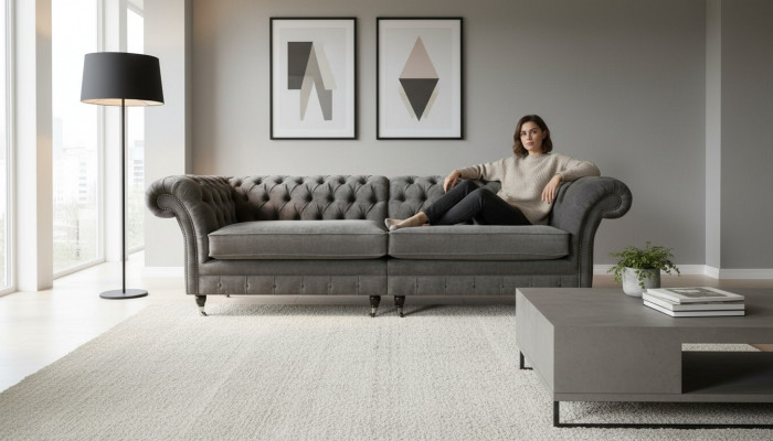 XXL Chesterfield Sofa 4 Sëtzer Canapé Polster Sëtz Garnitur Textil Lieder