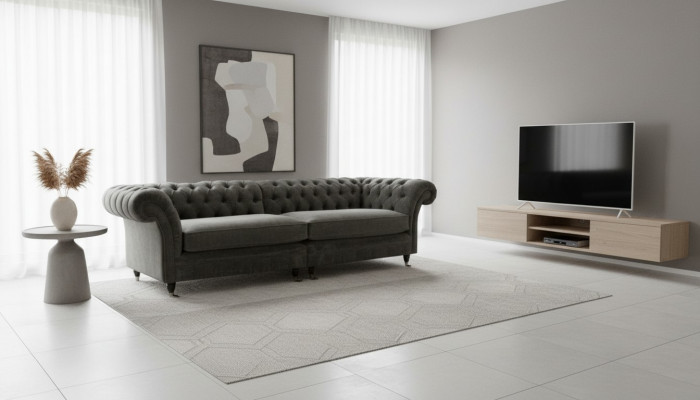 XXL Chesterfield Sofa 4 Sëtzer Canapé Polster Sëtz Garnitur Textil Lieder