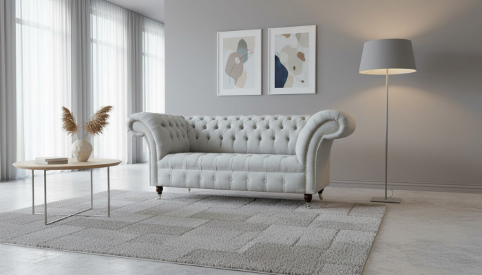 Chesterfield 2-Sëtzer Stuff Couch Sofa Polster Textil Stoffer Garnitur Nei