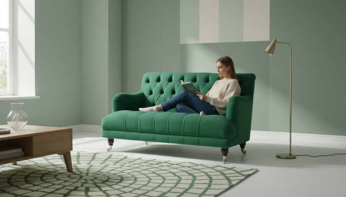 Chesterfield Sesselen Canapé Polster Sofa Canapécke 1,5 Sëtzer Einsëtzer Gréng Textil