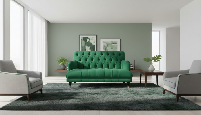 Chesterfield Sesselen Canapé Polster Sofa Canapécke 1,5 Sëtzer Einsëtzer Gréng Textil