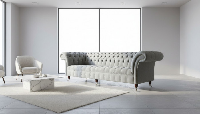 Grouss gro Chesterfield Sofa Couch 265cm Polstersofa 4 Sëtzer Lieder