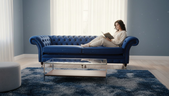 Blo XXL Grouss Sofa Couch Chesterfield 265cm Polster Sofas 4 Sëtzer
