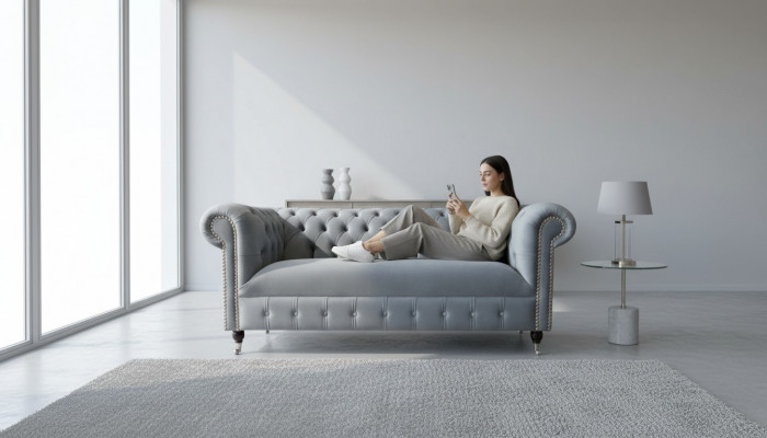 Chesterfield Canapé Sofa Polster Stoff Lieder Textil Couchen Dekor Garnitur