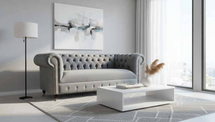 Chesterfield Canapé Sofa Polster Stoff Lieder Textil Couchen Dekor Garnitur