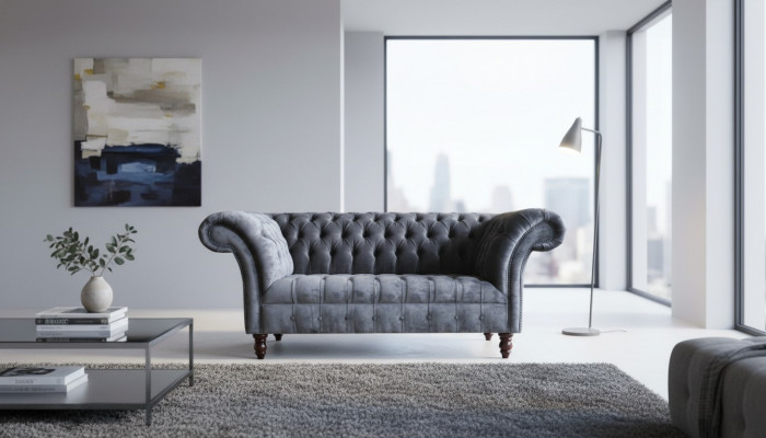 Chesterfield 3-Sëtz Stuff Canapé Sofa Polster Sëtz Textil Garnissur Gro