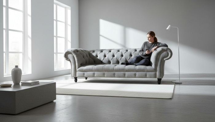 Chesterfield 3 Sëtzer Designer Canapé Polstersolfa Couchen Stoff Textil
