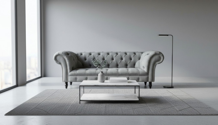 Chesterfield 3 Sëtzer Designer Canapé Polstersolfa Couchen Stoff Textil