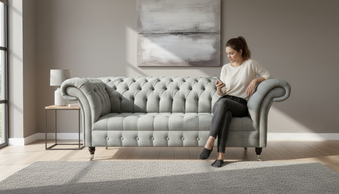 Chesterfield 3 Sëtz Designer Sofa Sofas Polster Couchen Stoff Textil