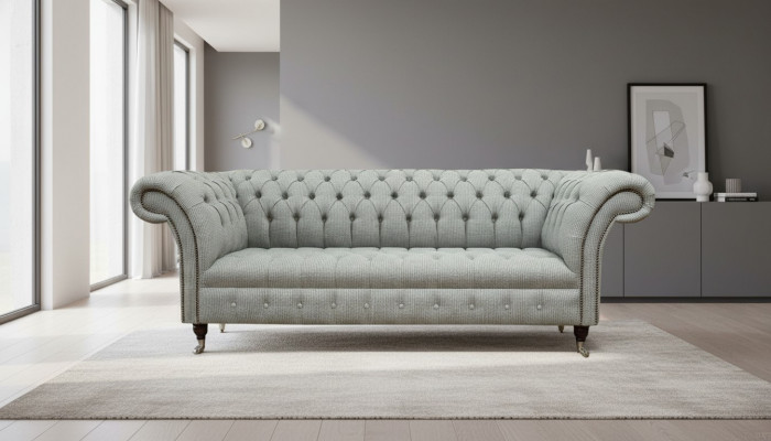 Chesterfield 3 Sëtz Designer Sofa Sofas Polster Couchen Stoff Textil