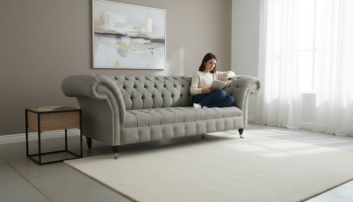 Groue Chesterfield Sofa Couch Polster Stoff Lieder Couchen Samt Garnitur