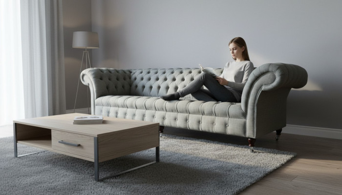 xxl Grouss Sofa Couch Chesterfield 265cm Polstersofa 4 Sëtzer Textil Modern