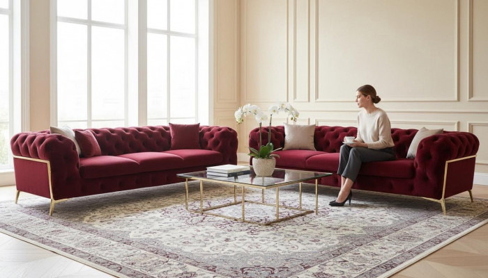 Chesterfield Sofa Samt Canapé Polster Sëtz 3+3 Sëtz Garnitur Design Canapéë Sofas