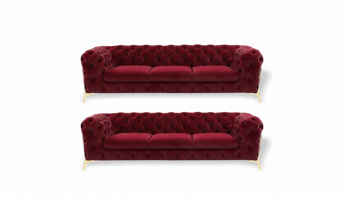 Chesterfield Sofa Samt Canapé Polster Sëtz 3+3 Sëtz Garnitur Design Canapéë Sofas