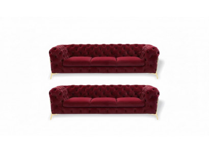 Chesterfield Sofa Samt Canapé Polster Sëtz 3+3 Sëtz Garnitur Design Canapéë Sofas