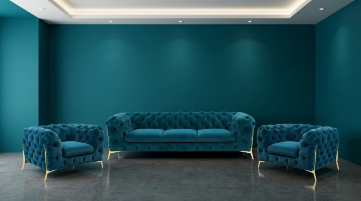 Chesterfield Designe Sofagarnitur 3+1+1 Sëtz Sofa Canapé Stoff Garnitur Polster Set