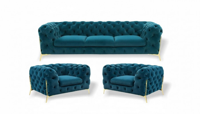 Chesterfield Designe Sofagarnitur 3+1+1 Sëtz Sofa Canapé Stoff Garnitur Polster Set