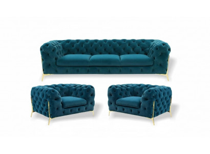 Chesterfield Designe Sofagarnitur 3+1+1 Sëtz Sofa Canapé Stoff Garnitur Polster Set