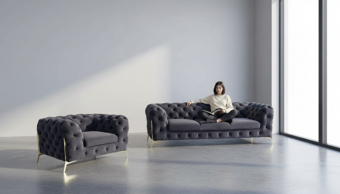 Italienesch Miwwelen Sofagarnitur 3+1 Setzer Design Sofa Polster Couchen Chesterfield