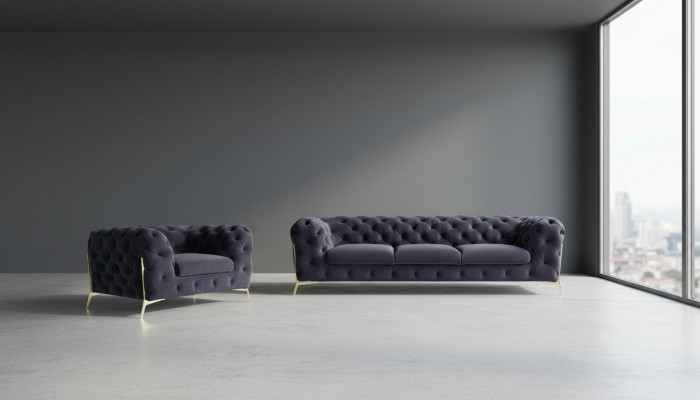 Italienesch Miwwelen Sofagarnitur 3+1 Setzer Design Sofa Polster Couchen Chesterfield