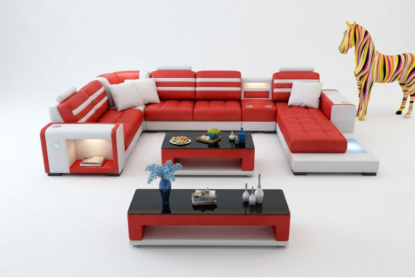 Eckcouch Polster Eckcouch U-Form Couchtisch Sideboard Ledersofa Wunnlandschaft