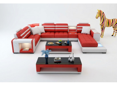 Eckcouch Polster Eckcouch U-Form Couchtisch Sideboard Ledersofa Wunnlandschaft