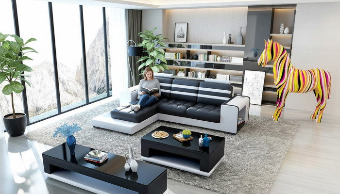 Ecksofa Këssen L Form Clubdësch Sideboard Lieder-Sofa Wunlandschaft Nei