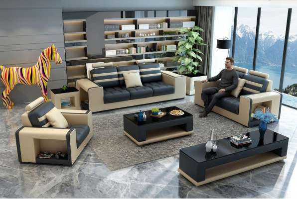 Soffagarnitur 321 Plaze Dësch Hocker Clubdësch Sideboard Garnitur Modern 5tlg.