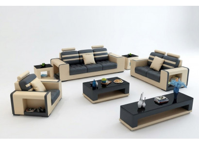 Soffagarnitur 321 Plaze Dësch Hocker Clubdësch Sideboard Garnitur Modern 5tlg.