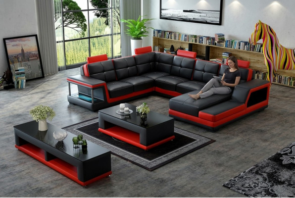 Wunnlandschaft U-Form Ecksofa Couchtisch Sideboard Design Grouss Sofa Neit