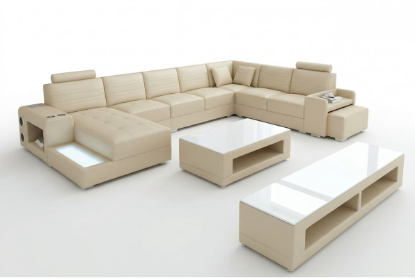 Eck Leder Ecksofa U-Form Sofa Canapé Design Polster Textil Modern Textil Nei