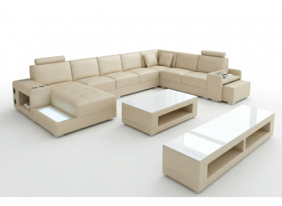 Eck Leder Ecksofa U-Form Sofa Canapé Design Polster Textil Modern Textil Nei