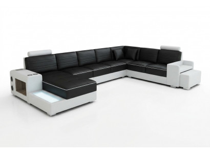 Eckcouch U-Form Sideboard Kaffisdësch Canapé Design Schwaarz Polster Lieder Modern.