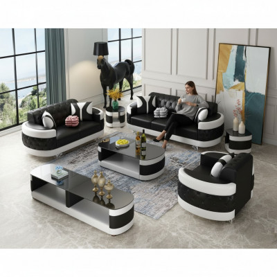 Wunnzëmmer Set Sideboard Couchtisch Niewentisch Dësch 7-Deel Komplett Garnitur