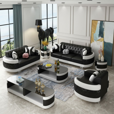 Wunnzëmmer Set Sideboard Couchtisch Niewentisch Dësch 7-Deel Komplett Garnitur