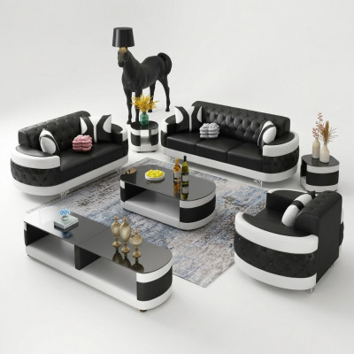 Wunnzëmmer Set Sideboard Couchtisch Niewentisch Dësch 7-Deel Komplett Garnitur