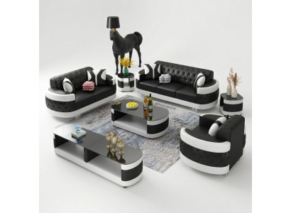 Wunnzëmmer Set Sideboard Couchtisch Niewentisch Dësch 7-Deel Komplett Garnitur